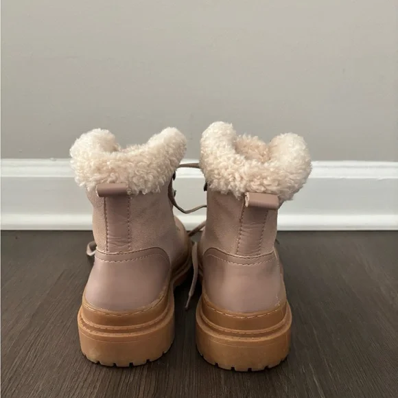 Splendid Tan Cream Sherpa Lace-Up Ankle Boots Sz 6 - Picture 4 of 6